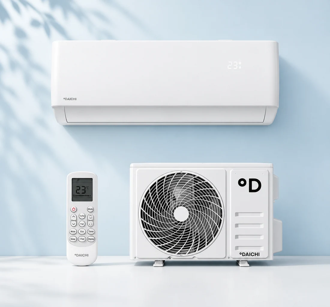 Комплект кондиционера Daichi AIR Inverter в студийной композиции